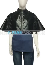 emily charlton black leather capelet