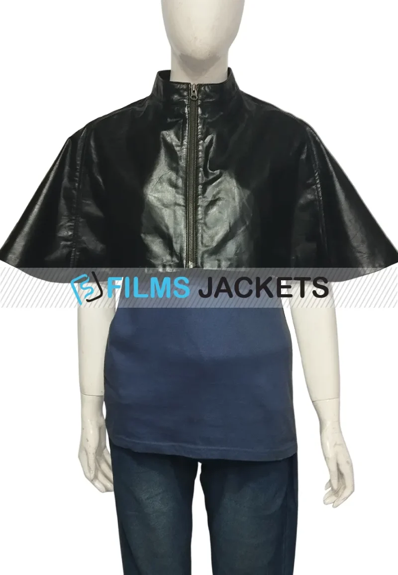 emily charlton black leather capelet