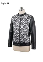 floral print black leather sleeves jacket