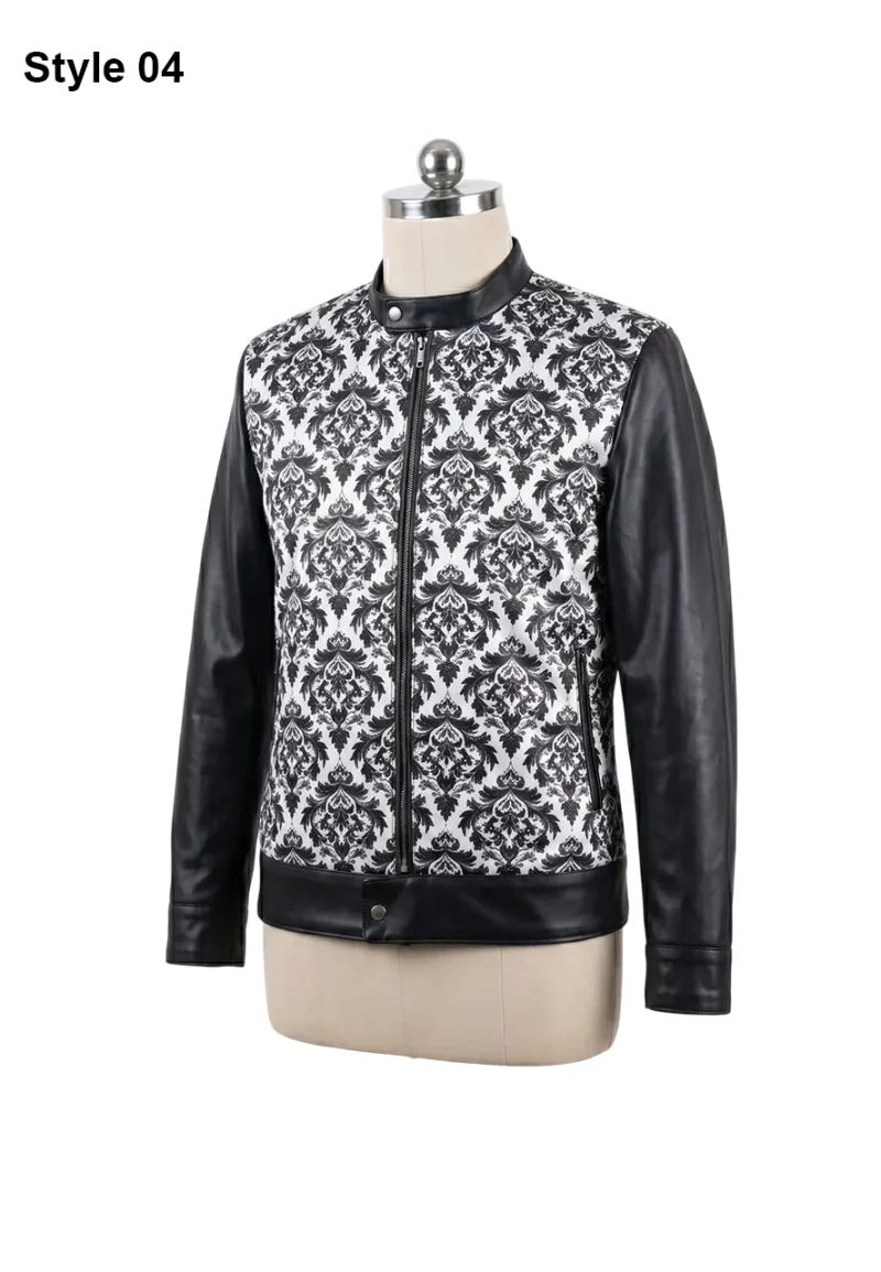 floral print black leather sleeves jacket