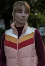 linda cardellini pink puffer vest