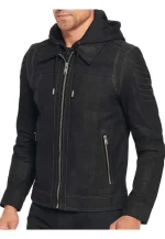 mens suede black hooded jacket