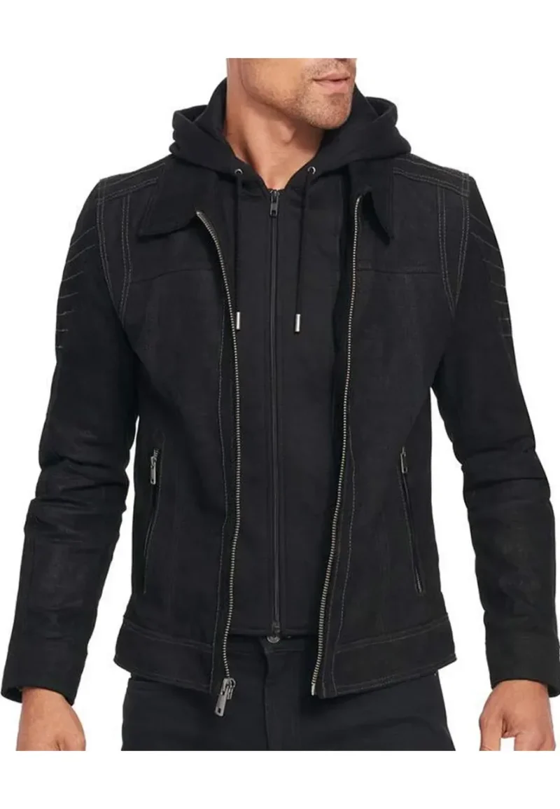 mens-suede-black-leather-hooded-jacket mens suede black leather hooded jacket