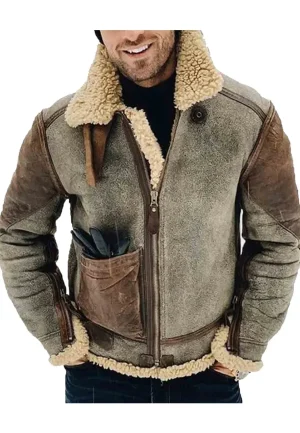 men's wfj02 brown and grey shearling jacket