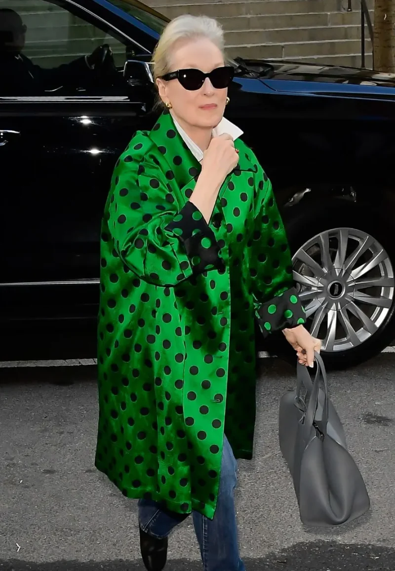 meryl streep polka dot coat