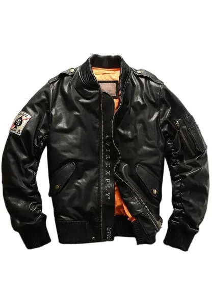avirex ace of spades leather bomber jacket