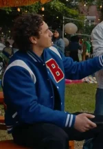 belmont cameli blue varsity jacket