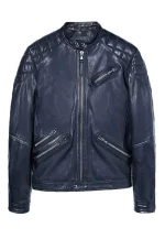 blue leather biker jacket