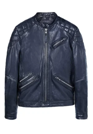 blue leather biker jacket