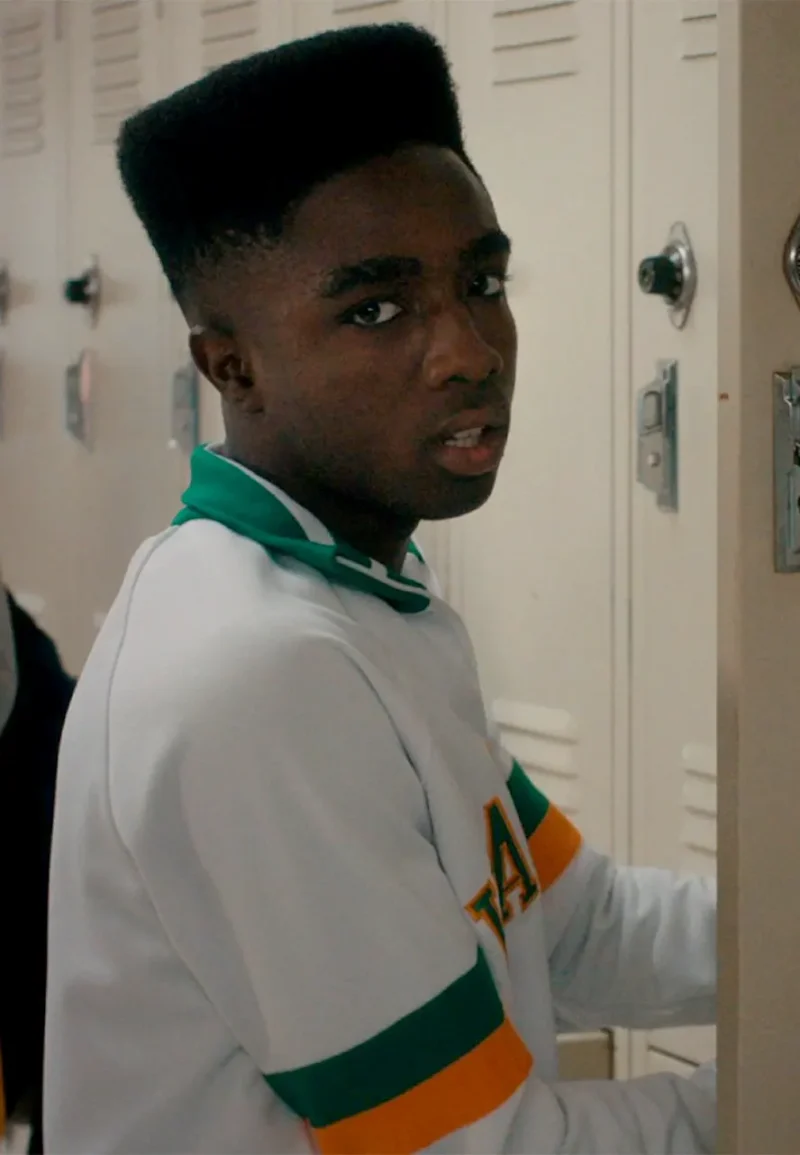 caleb mclaughlin white bomber jacket