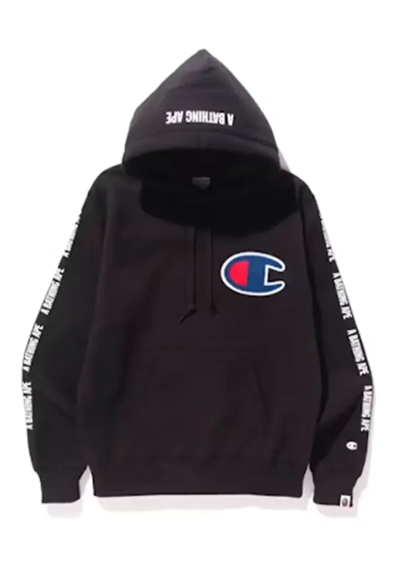 champion bape black hoodie