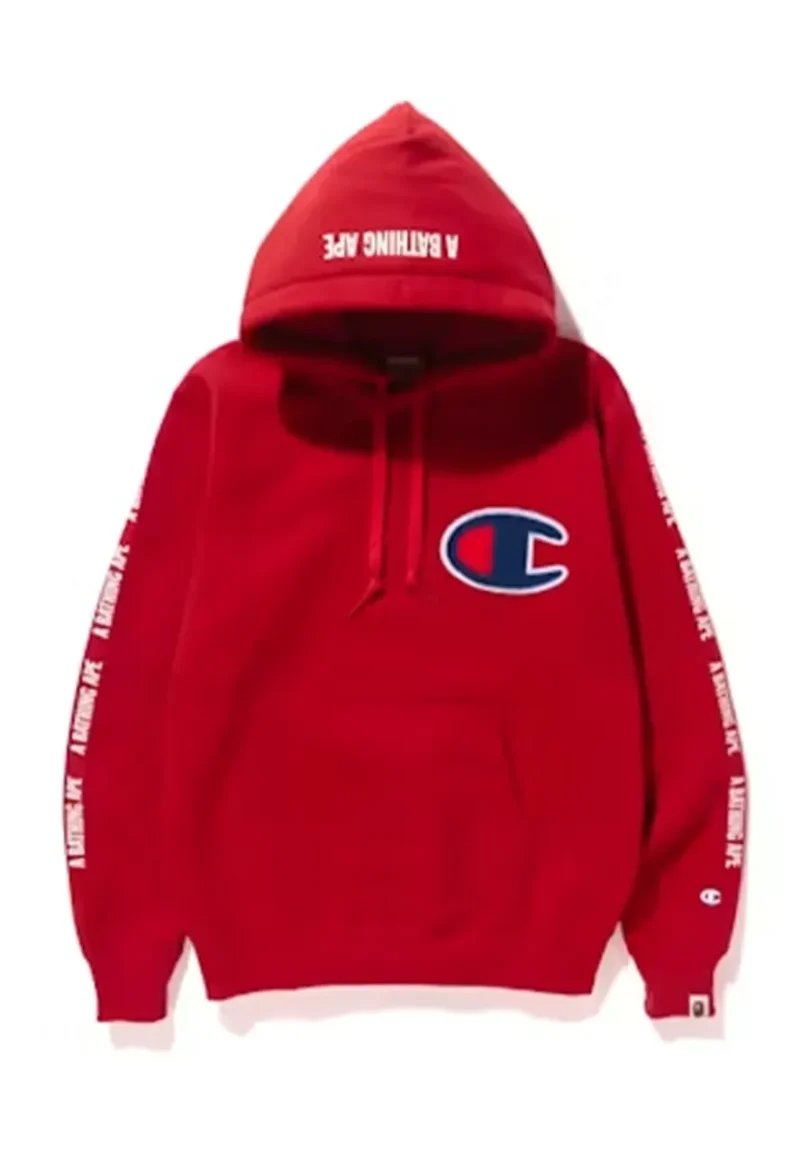 champion bape red hoodie