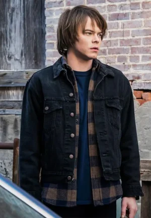 charlie heaton black cotton jacket