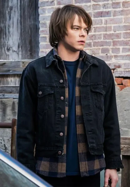 charlie heaton black cotton jacket