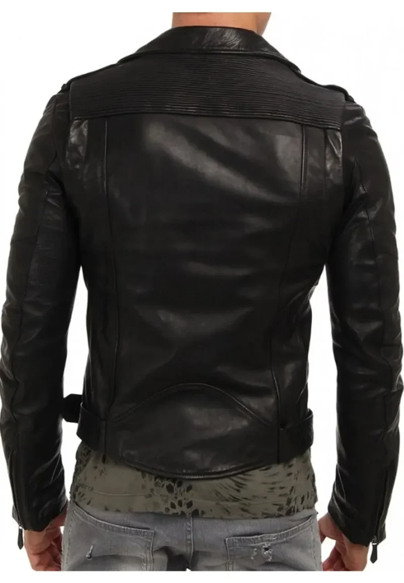 cropped black leather biker jacket
