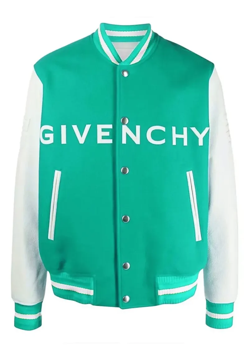 givenchy aqua green and white varsity jacket