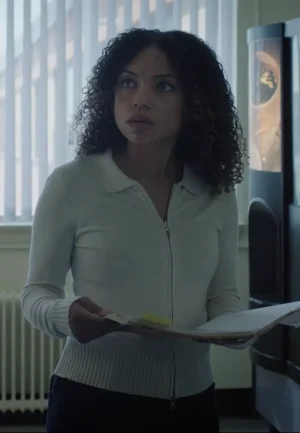 i will find you s01 logan browning white bomber jacket