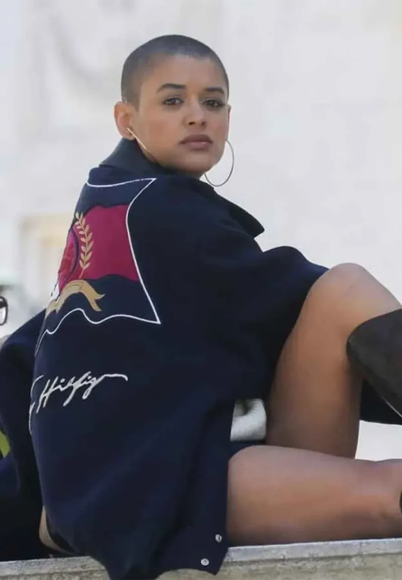 julien calloway gossip girl 2021 oversize blue bomber jacket