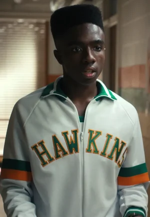lucas sinclair white bomber jacket