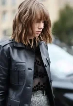 maya hawke black leather coat