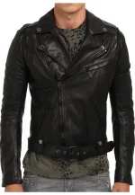 mens cropped biker black leather jacket
