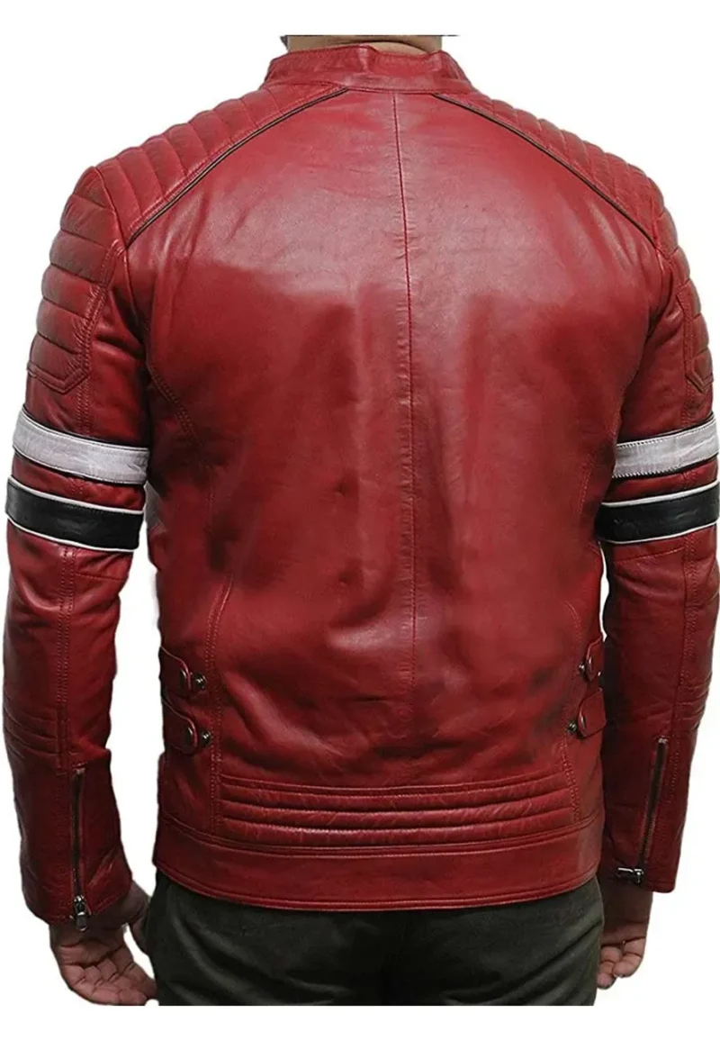 mens quilted shoulders red leather jacket