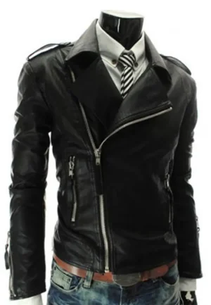 mens slim fit black leather jacket