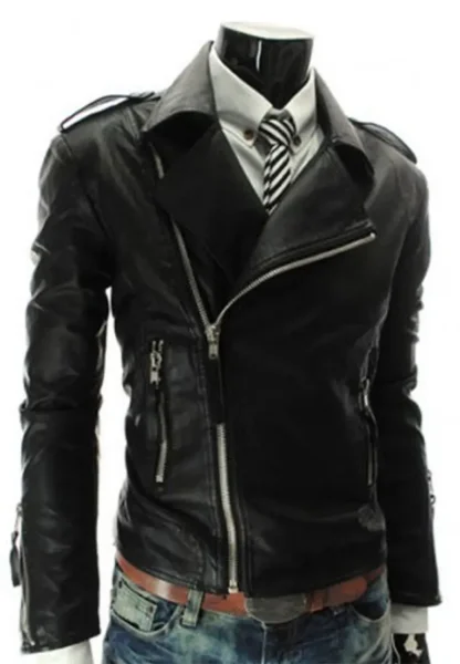 mens slim fit black leather jacket