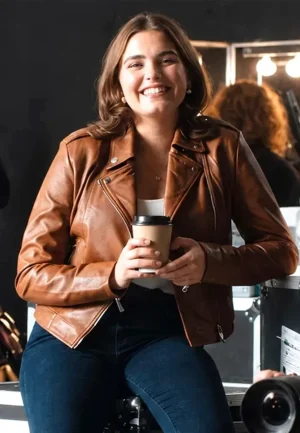off campus hannah wells brown leather jacket