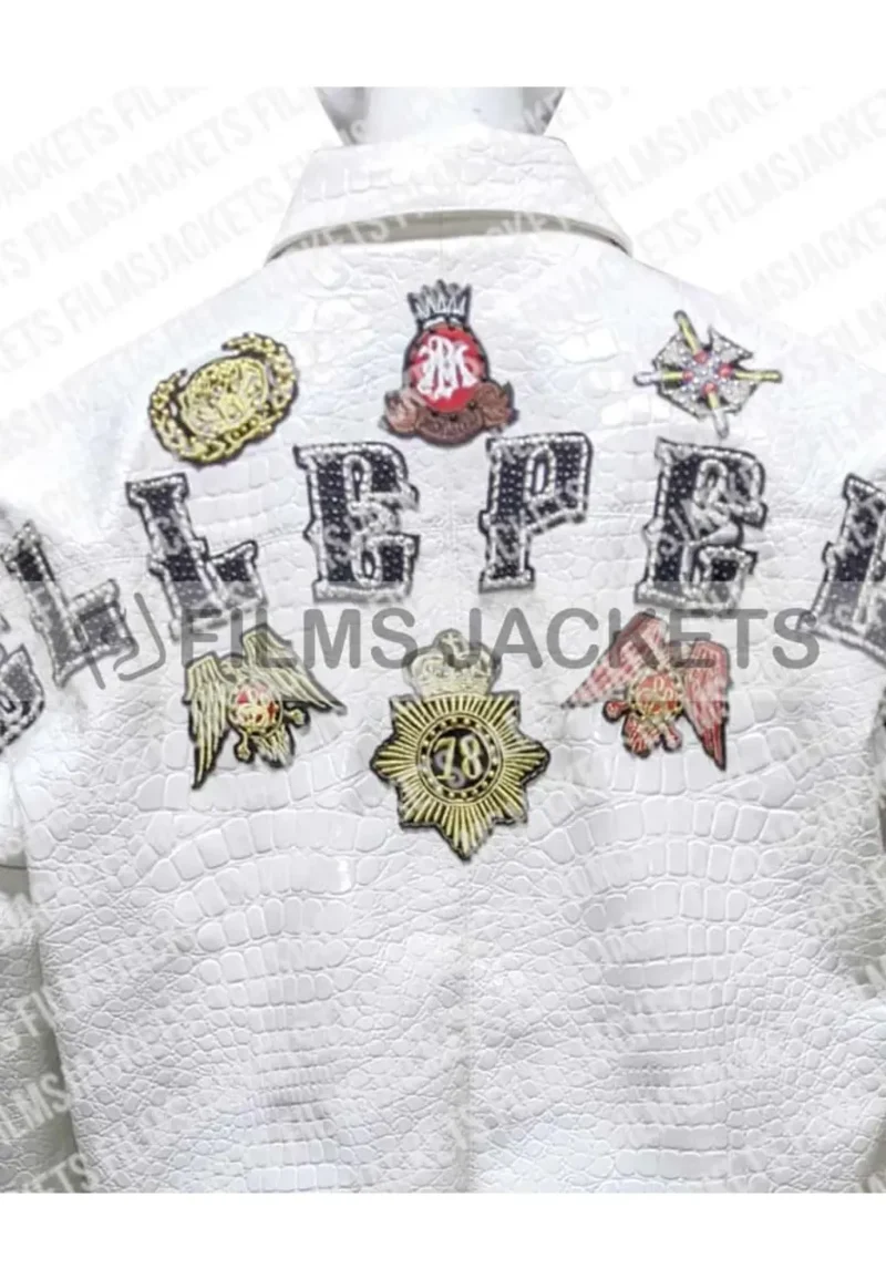 pelle pelle white decorated crocodile leather jacket