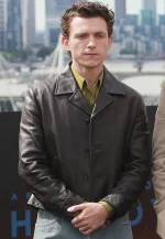 the odyssey photocall tom holland leather jacket