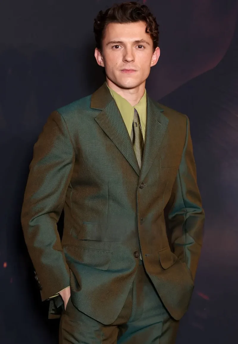 the odyssey premiere tom holland green blazer