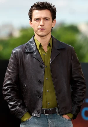 tom holland brown leather jacket