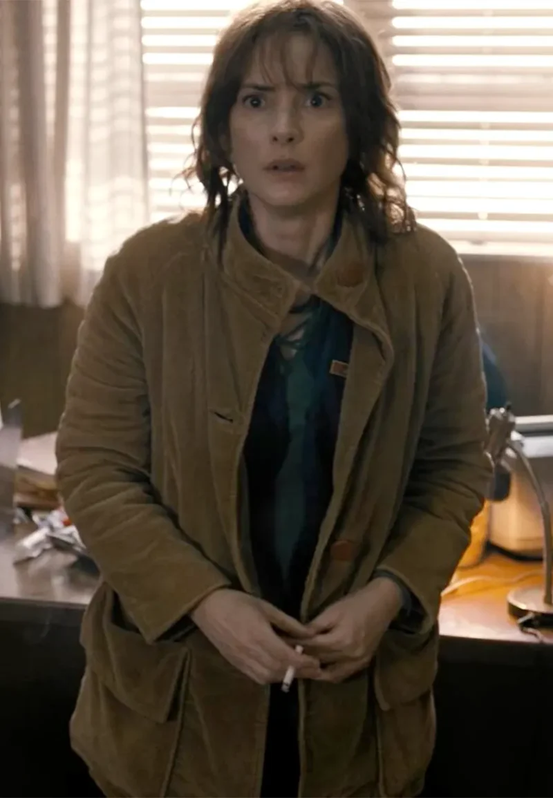winona ryder brown corduroy coat