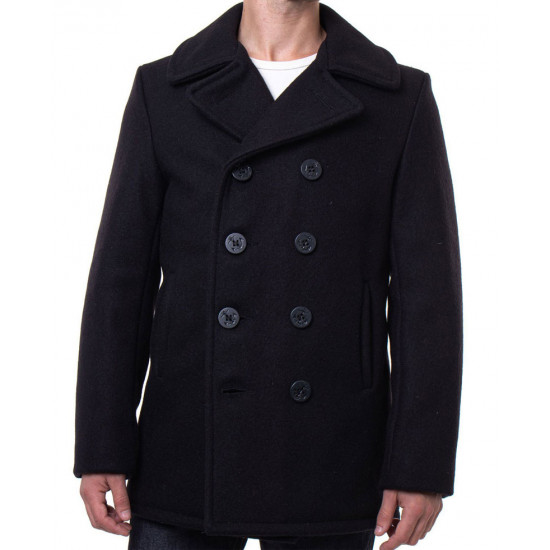 Drake Black Wool Double Breasted Peacoat drake-black-wool-double-breasted-peacoat