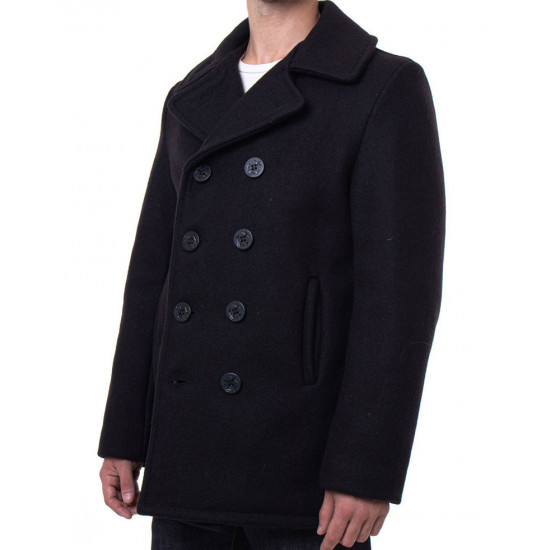 Drake Black Wool Double Breasted Peacoat drake-black-wool-double-breasted-peacoat