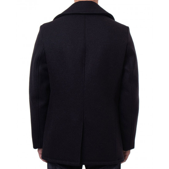 Drake Black Wool Double Breasted Peacoat drake-black-wool-double-breasted-peacoat
