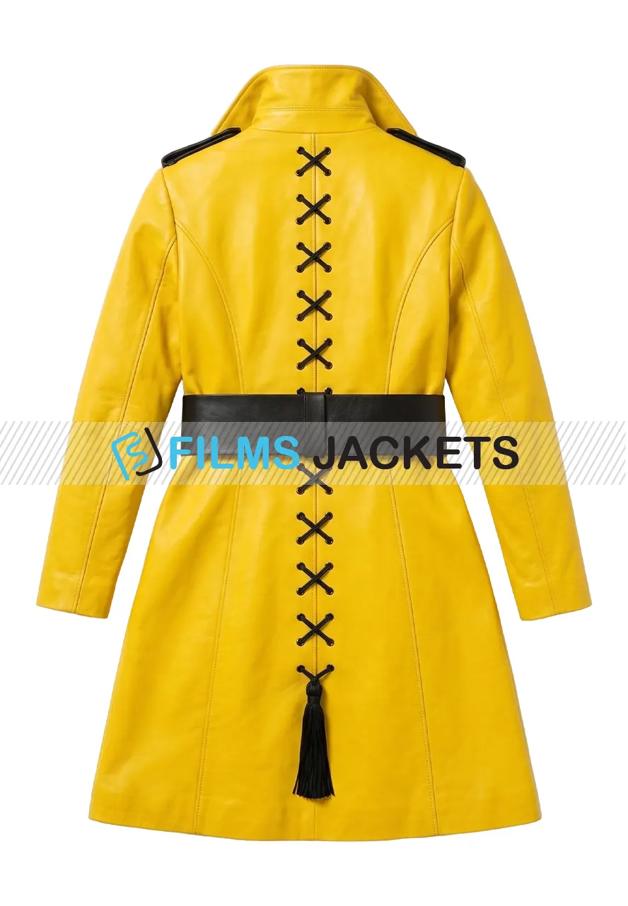 Women Yellow Leather Coat coat with lace up back