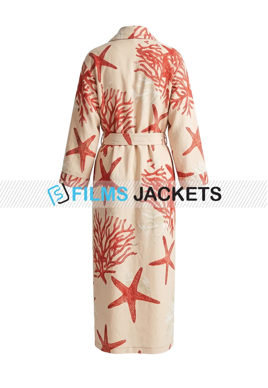 Luxury Coral and Starfish Print Kimono Coat coral and starfish print kimono coat