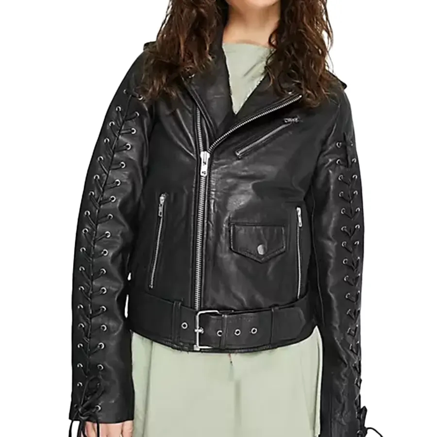 Lace-Up Sleeve Biker Leather Jacket lace-up-sleeve-biker-leather-jacket