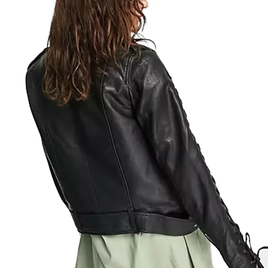 Lace-Up Sleeve Biker Leather Jacket lace-up-sleeve-biker-leather-jacket