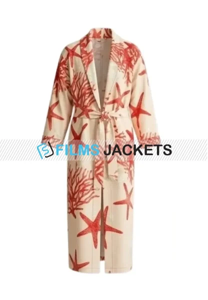 luxury coral and starfish print kimono coat