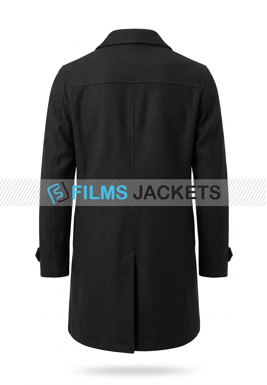 Men Black Single Breasted Car Coat men black wool coat