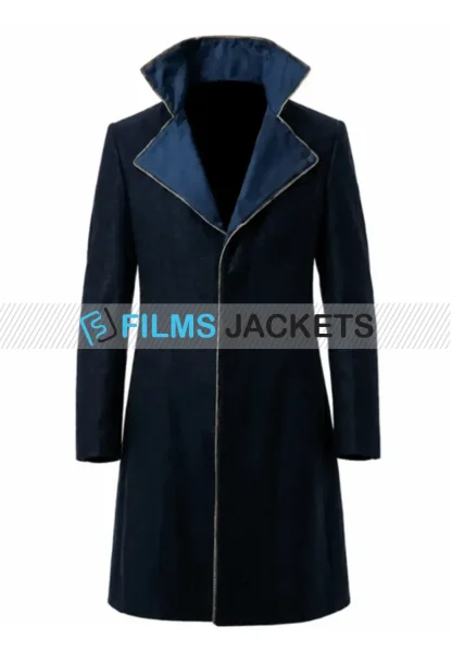 men blue wool trench coat