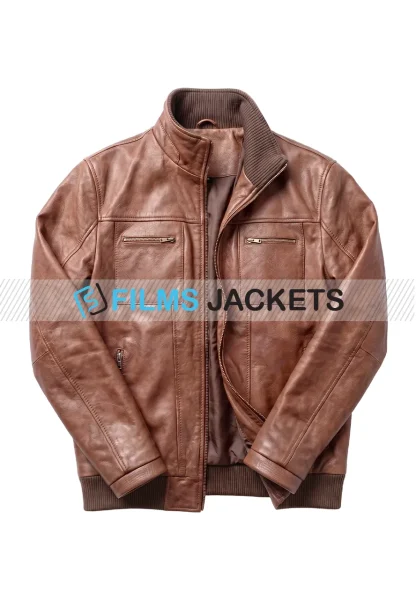men brown leather bomber jacket