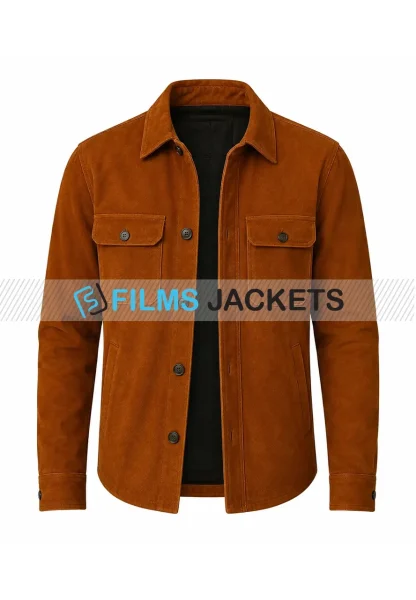 men brown suede leather trucker jacket