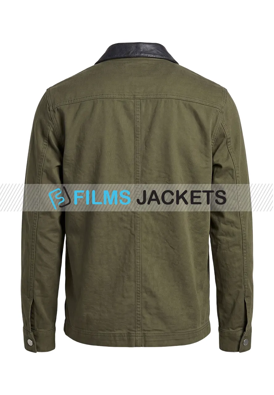Men Green Cotton Shirt Jacket men green cotton leather collar jacket