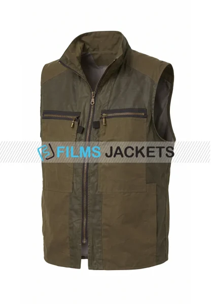 men olive green waxed cotton vest
