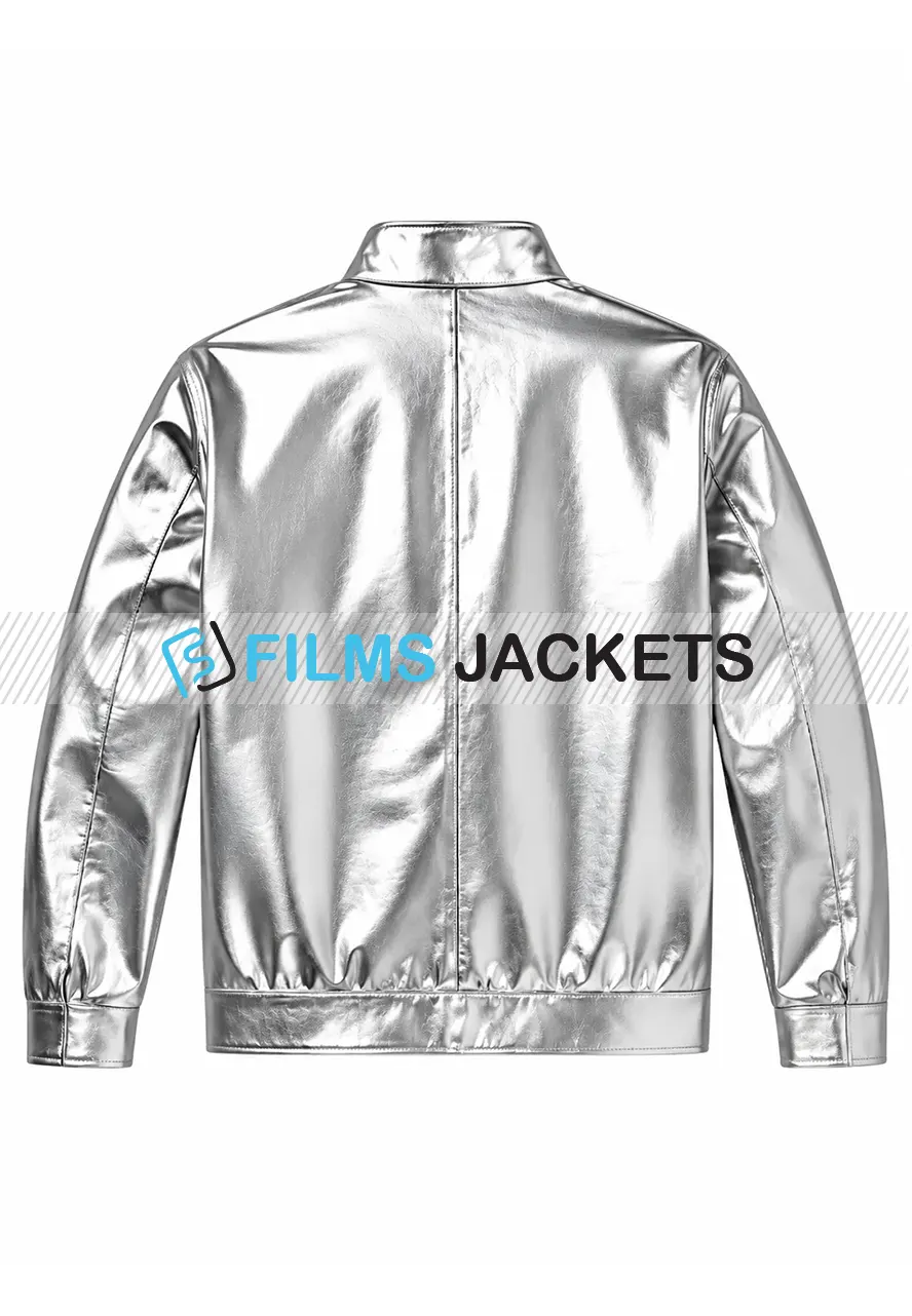 Men Metallic Silver Faux Leather Jacket men silver metallic faux leather jacket