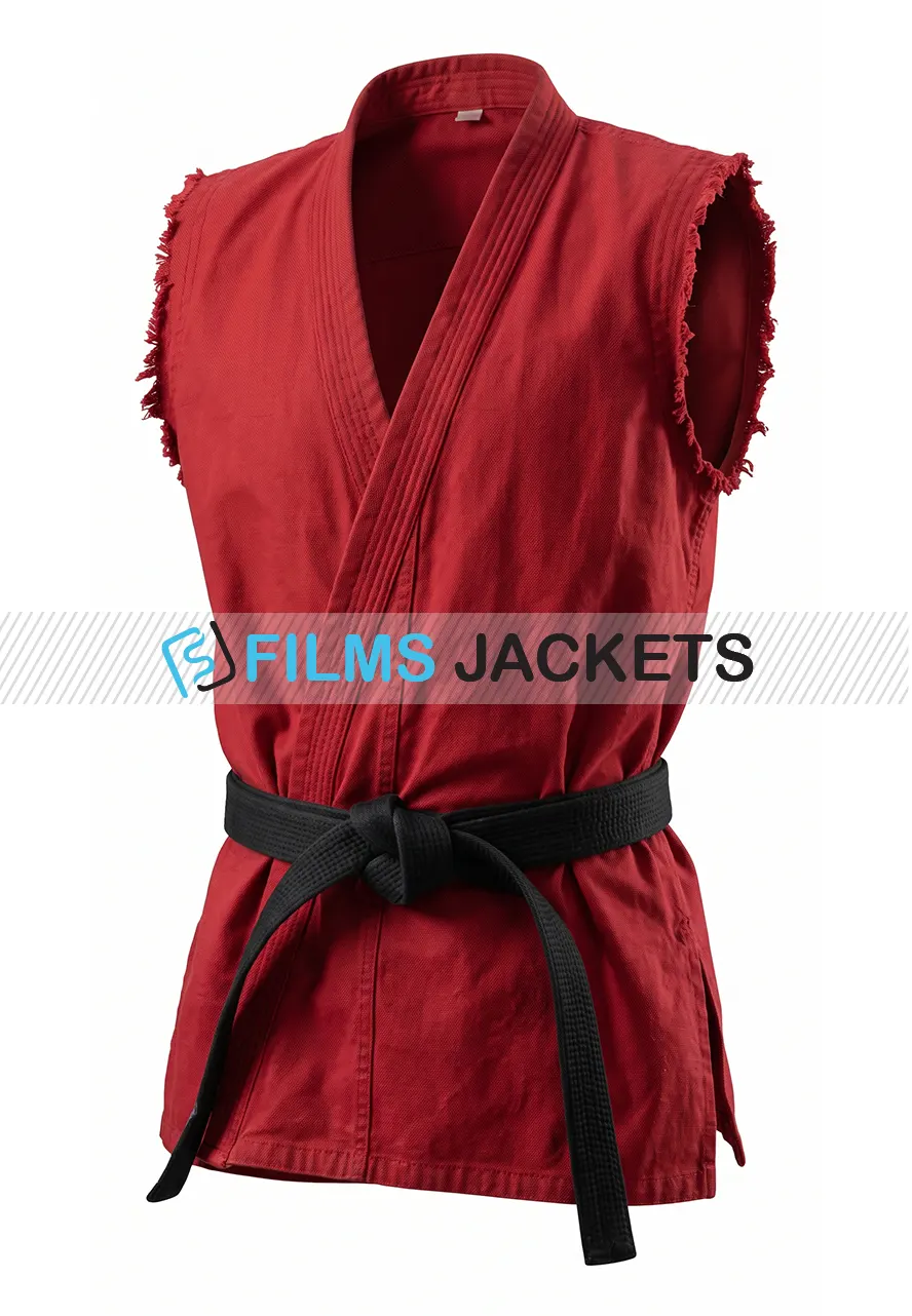 Men Sleeveless Red Karate Gi men sleeveless red karate gi with black belt